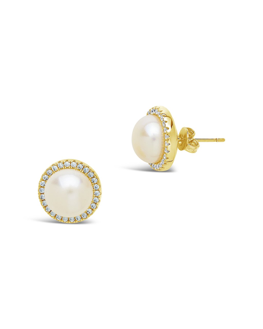 Pearl & Cubic Zirconia Halo Stud Earrings for Women – Elegant Jewelry Gift for Bridal, Wedding, Party & Everyday Wear