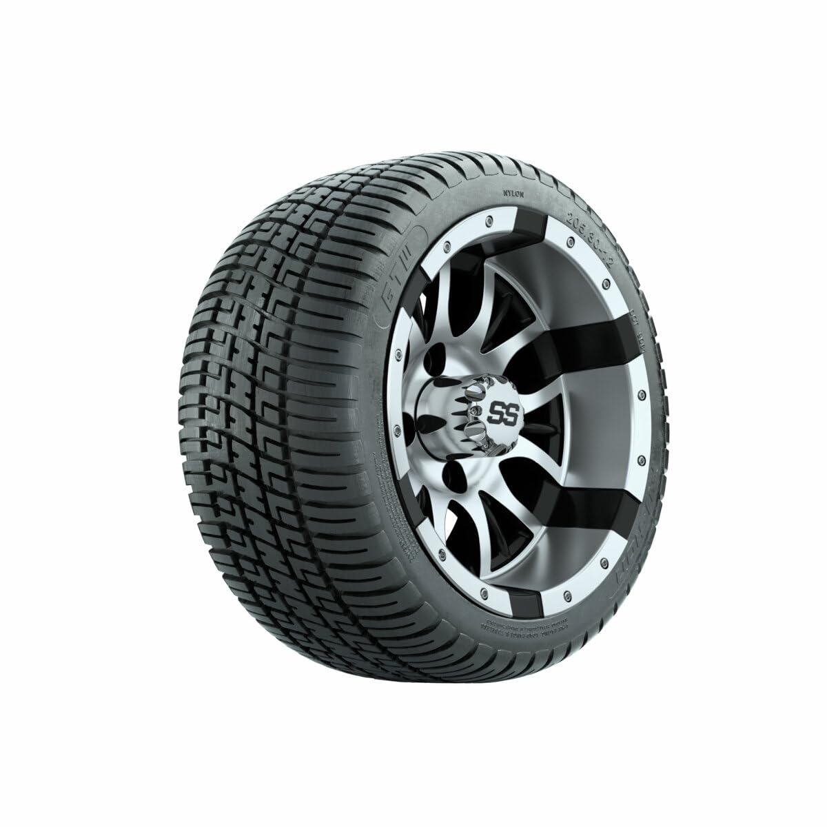 12 Inch Golf Cart Wheels and Tires Combo - GTW Diesel Machined/Black Wheels with 205/30-12 (17