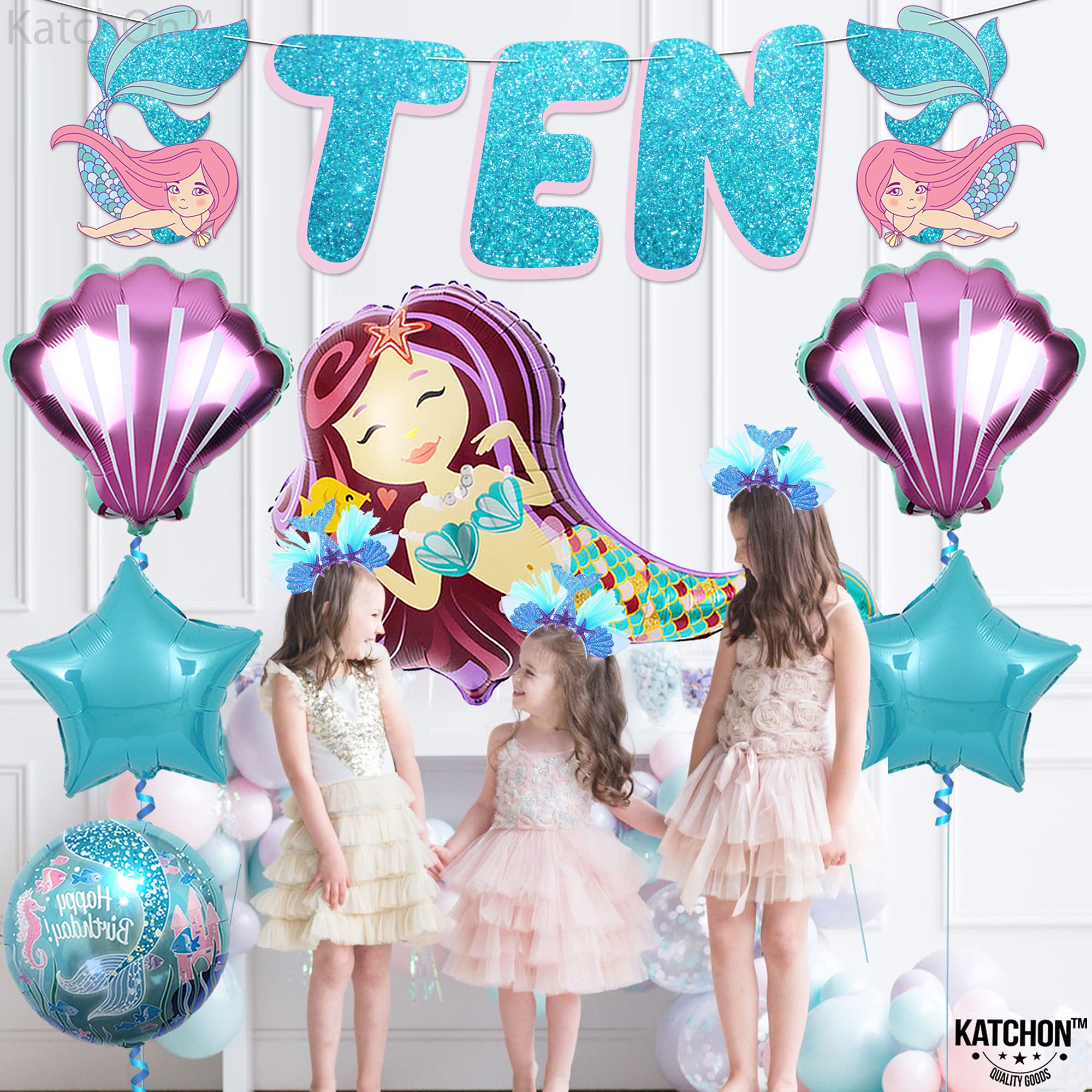 KatchOn Mermaid Birthday Decorations for Girls - 10th Birthday Party Supplies Set of 8 Mermaid Balloons | Perfect for Mermaid Themed Parties, Underwater Decor, and 10 Year Old Girl Celebrations