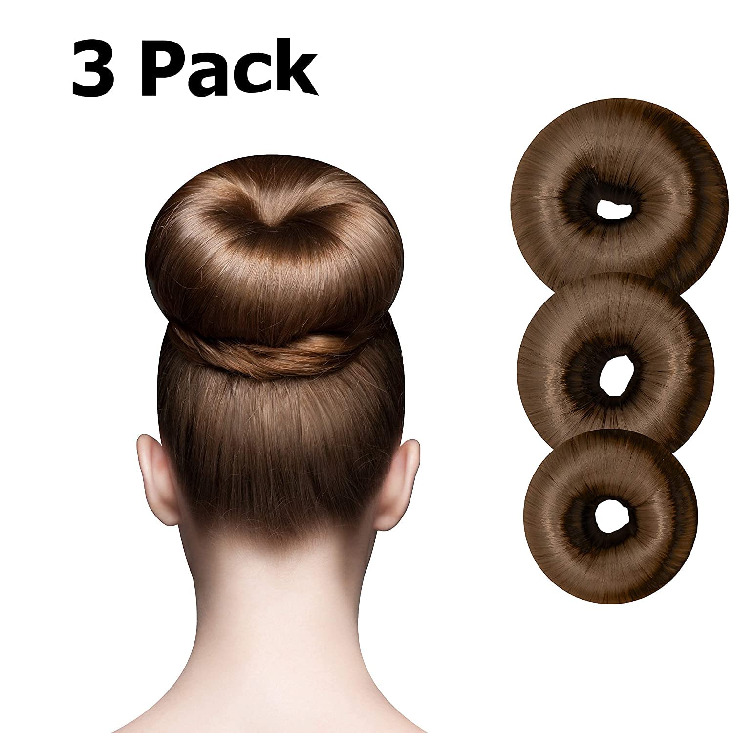 RIGOENT 3-Piece Hair Volumizer Bun Donut Set - Hair Puff Maker for Updos, Ponytails & Buns (Black) - Perfect for Parties, Weddings & Everyday Hairstyling