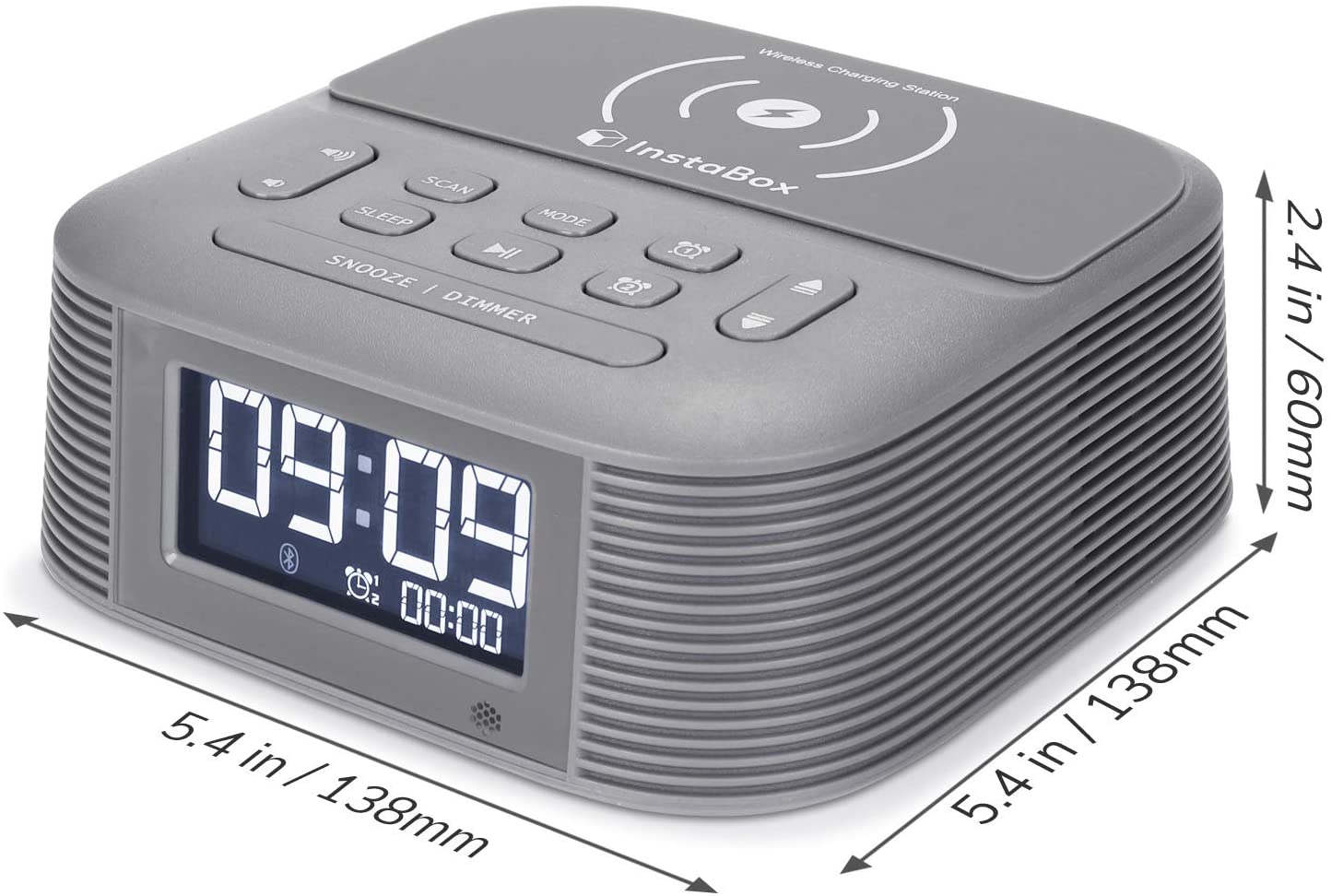 InstaBox D10 Wireless Charging Digital Alarm Clock with FM Radio, Bluetooth Speaker & Night Light - Perfect for Bedroom, Office, and Travel