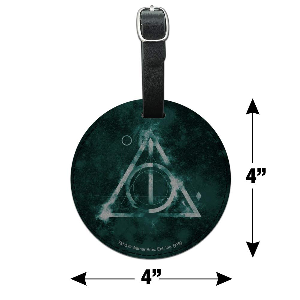 Harry Potter Deathly Hallows Logo Round Leather Luggage Tag - Personalized Carry-On ID Tag for Suitcases & Backpacks - Perfect for Travel, Cosplay & Harry Potter Fans