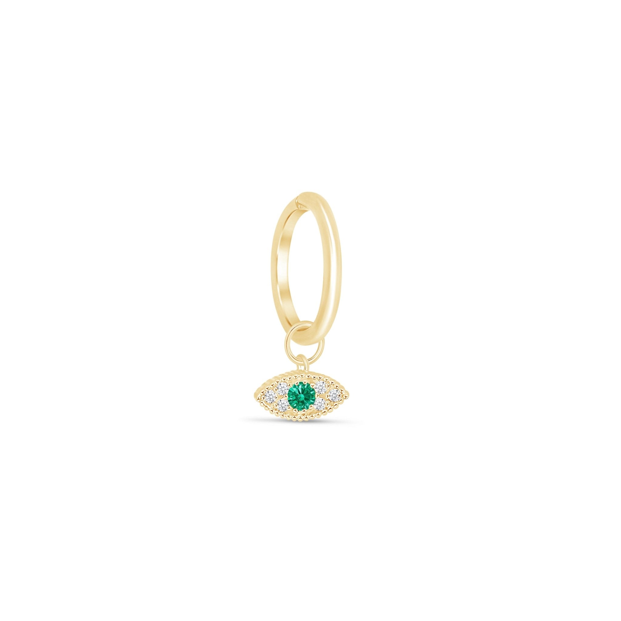 14K Yellow Gold Emerald Evil Eye Hoop Earrings - Protection Jewelry for Women, Gift for Her, Perfect for Everyday Wear & Special Occasions