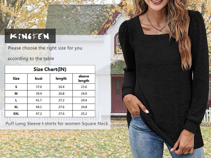 KINGFEN Women's Casual Long Sleeve Square Neck Tunic Top - Loose Fit Solid Blouse for Everyday Wear | Perfect for Work, Office, and Weekend Outfits