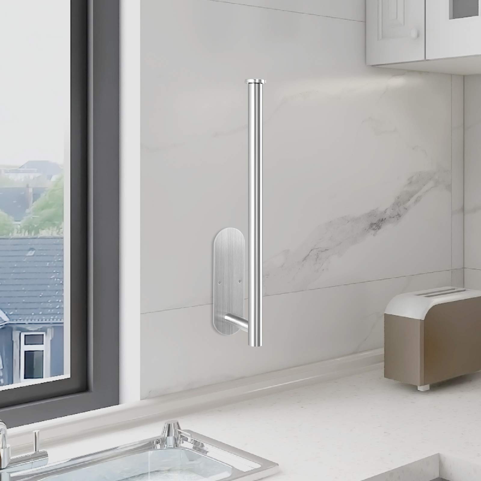Stainless Steel Under Cabinet Paper Towel Holder - Self Adhesive or Drill Mount, SUS304 Silver Wall Mounted Kitchen Towel Rack for Pantry, Sink & Bathroom | Space Saving Solution for Easy Access to Paper Towels While Cooking & Cleaning