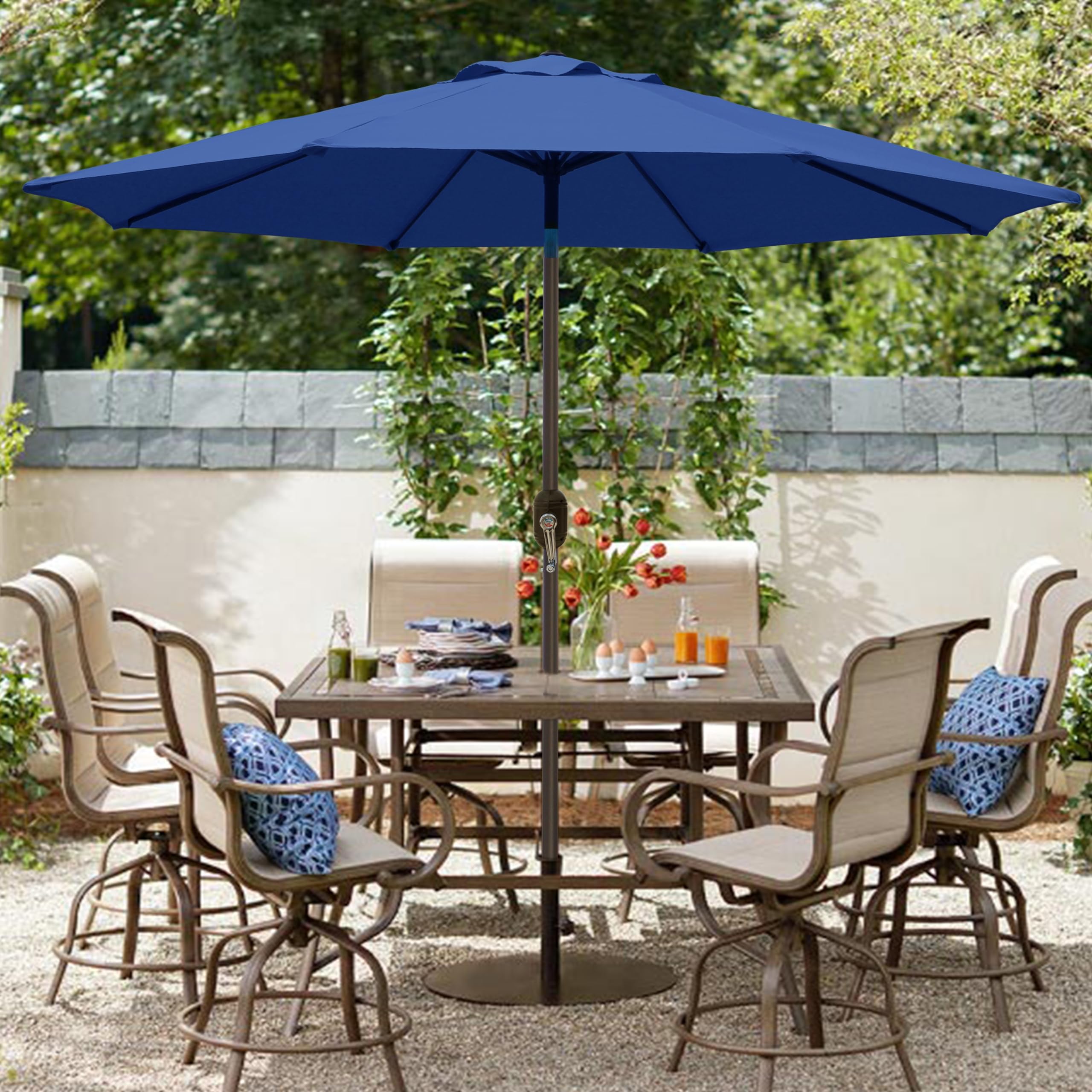 Blissun 9' Outdoor Patio Umbrella - Heavy Duty Market Umbrella with 8 Sturdy Steel Ribs, Push Button Tilt & Easy Crank Lift - Perfect for Backyard, Poolside, Restaurant & Outdoor Dining Areas