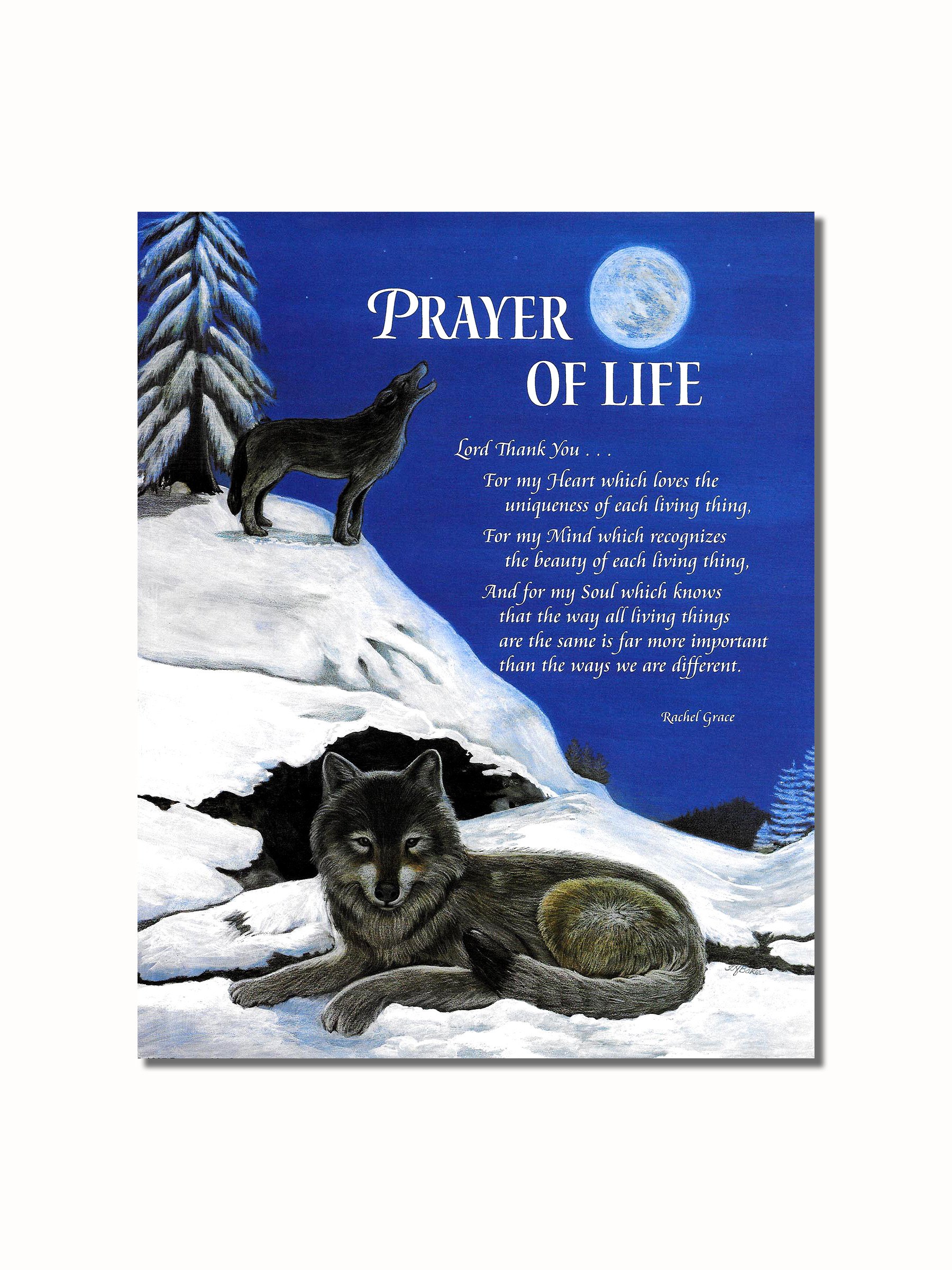 Rachel Grace 'Prayer of Life' Wolves Howling at Moon in Snow 8x10 Art Print - Perfect for Home Decor, Office Wall Art & Nature Lover Gifts