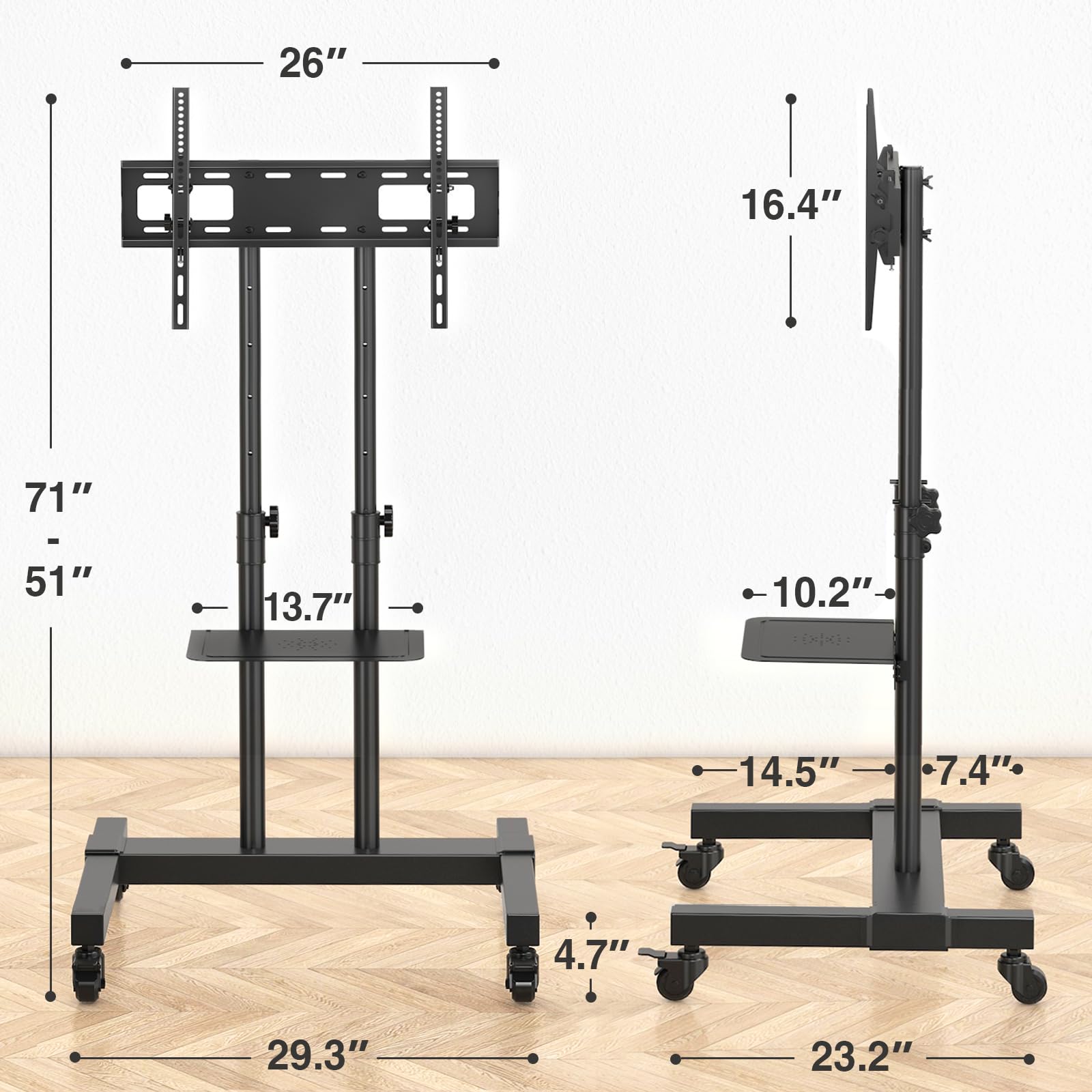 Adjustable Height Mobile TV Stand with Lockable Wheels for 32-83 Inch Flat Screen & Curved TVs - Rolling TV Cart with Mount, Supports 110 lbs - Perfect for Living Room, Bedroom, or Office Entertainment Setup