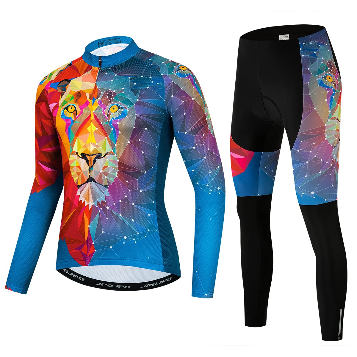 JPOJPO Men's Cycling Jersey Set - Long Sleeve Quick-Dry Bike Shirt & 5D Gel Padded Pants - Breathable Bicycle Clothing Kit S-3XL - Perfect for Road Biking, Mountain Cycling & Outdoor Sports