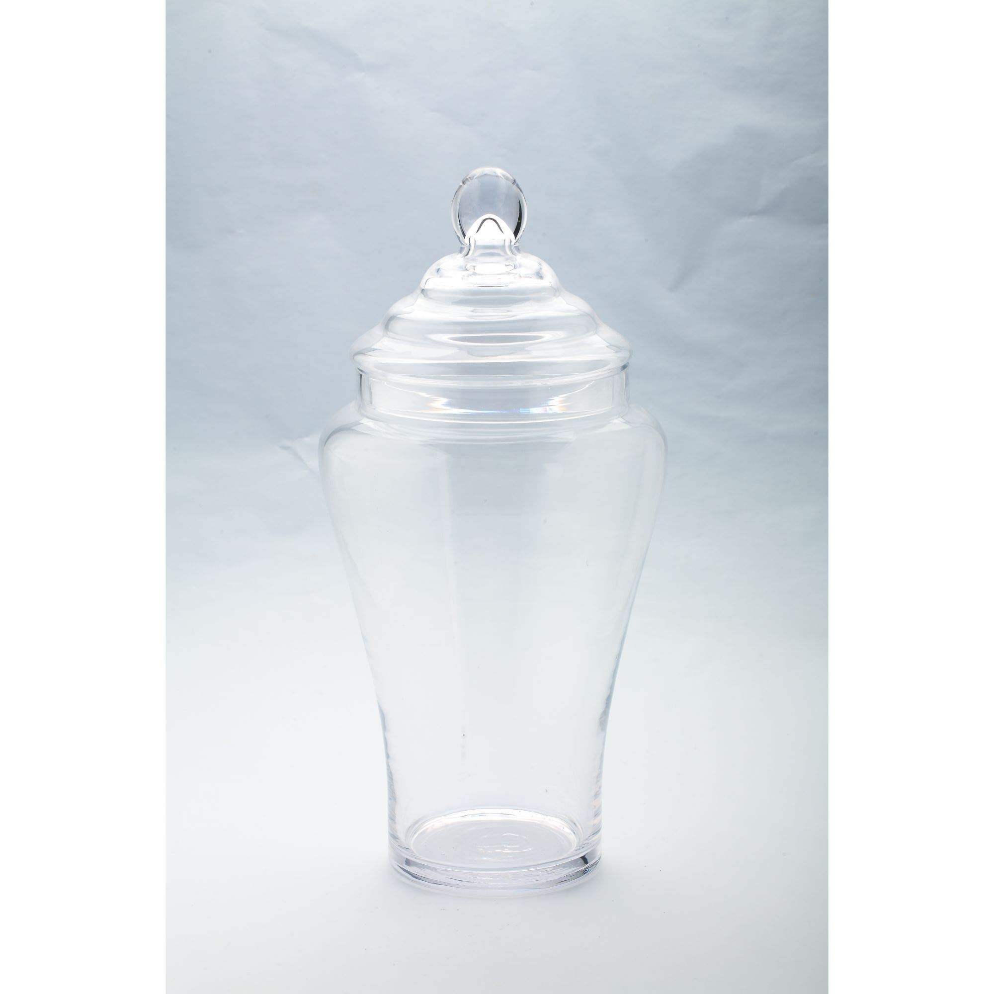 CC Home Furnishings Hand Blown Glass Jar with Finial Lid - 19.5 Inch Clear Glass Storage Container - Perfect for Kitchen Pantry Organization, Bathroom Decor & Home Centerpiece