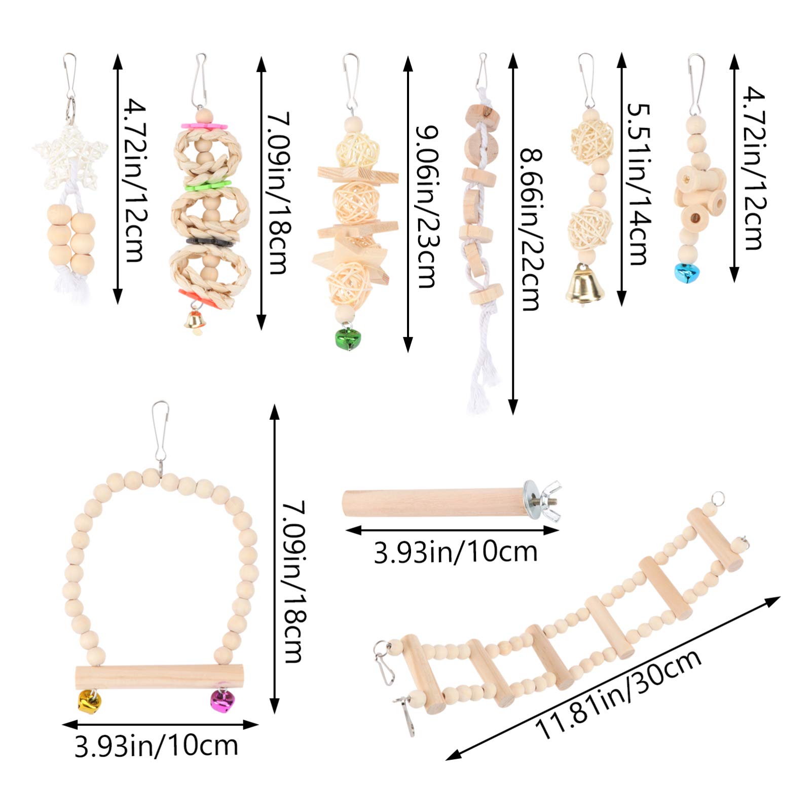 Balacoo Parrot Chewing Toy Set - Hanging Bird Bridge, Swing, Bell, and Wooden Takraw Chew Toys for Parrots, Chickens, and Pet Birds - Perfect for Cage Enrichment and Playtime