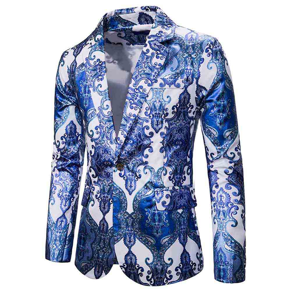 Men's Slim Fit Casual Printed Blazer Jacket - Light Blue Floral Party Coat for Weddings, Date Nights & Office Wear