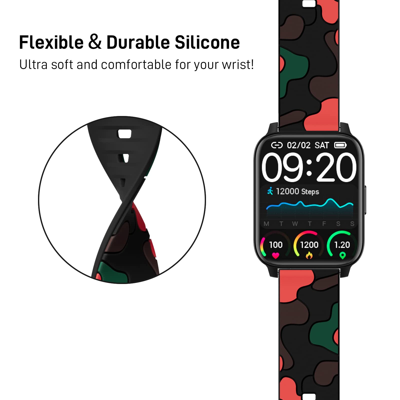 ZKCREATION 22mm Camouflage Red Replacement Watch Band - Compatible with Fitness Trackers & Activity Trackers | Perfect for Running, Gym Workouts & Outdoor Adventures