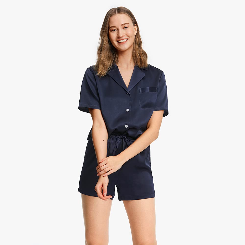 LilySilk Women's 100% Mulberry Silk Pajama Set - 19 Momme Short Sleeve Button Down Sleepwear | Soft & Breathable Two Piece Pajamas for Women | Perfect for Lounge, Sleep & Travel