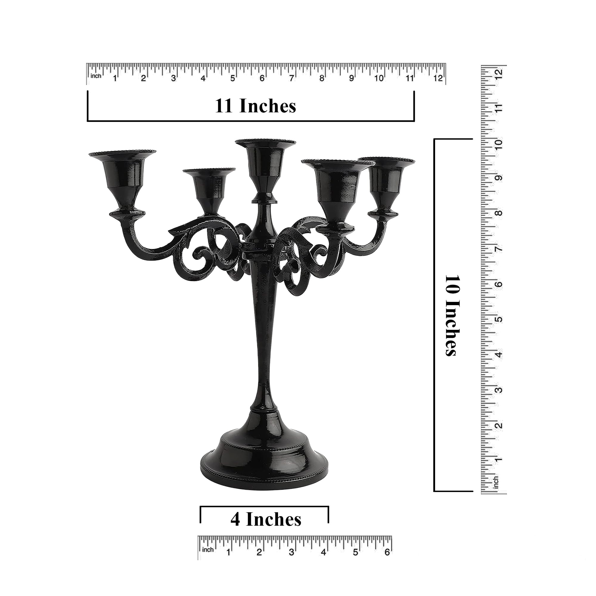 5-Arm Black Glossy Candelabra Taper Candle Holders - Elegant Table Centerpiece for Indoor Decor, Kitchen, Dining Room & Wedding Decorations - Perfect for Romantic Dinners, Holiday Tablescapes & Home Decor