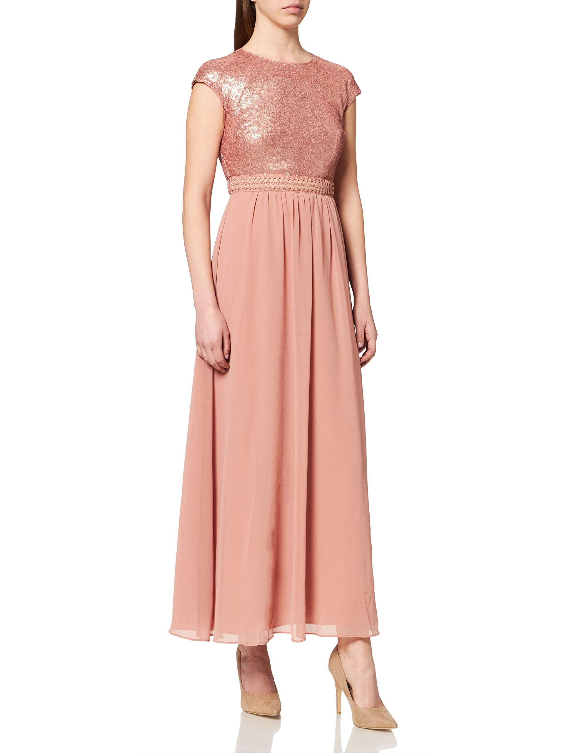 TRUTH & FABLE Women's Elegant Lace Trim Bridesmaid Maxi Dress - A-Line Floor Length Formal Gown for Weddings, Parties & Special Occasions