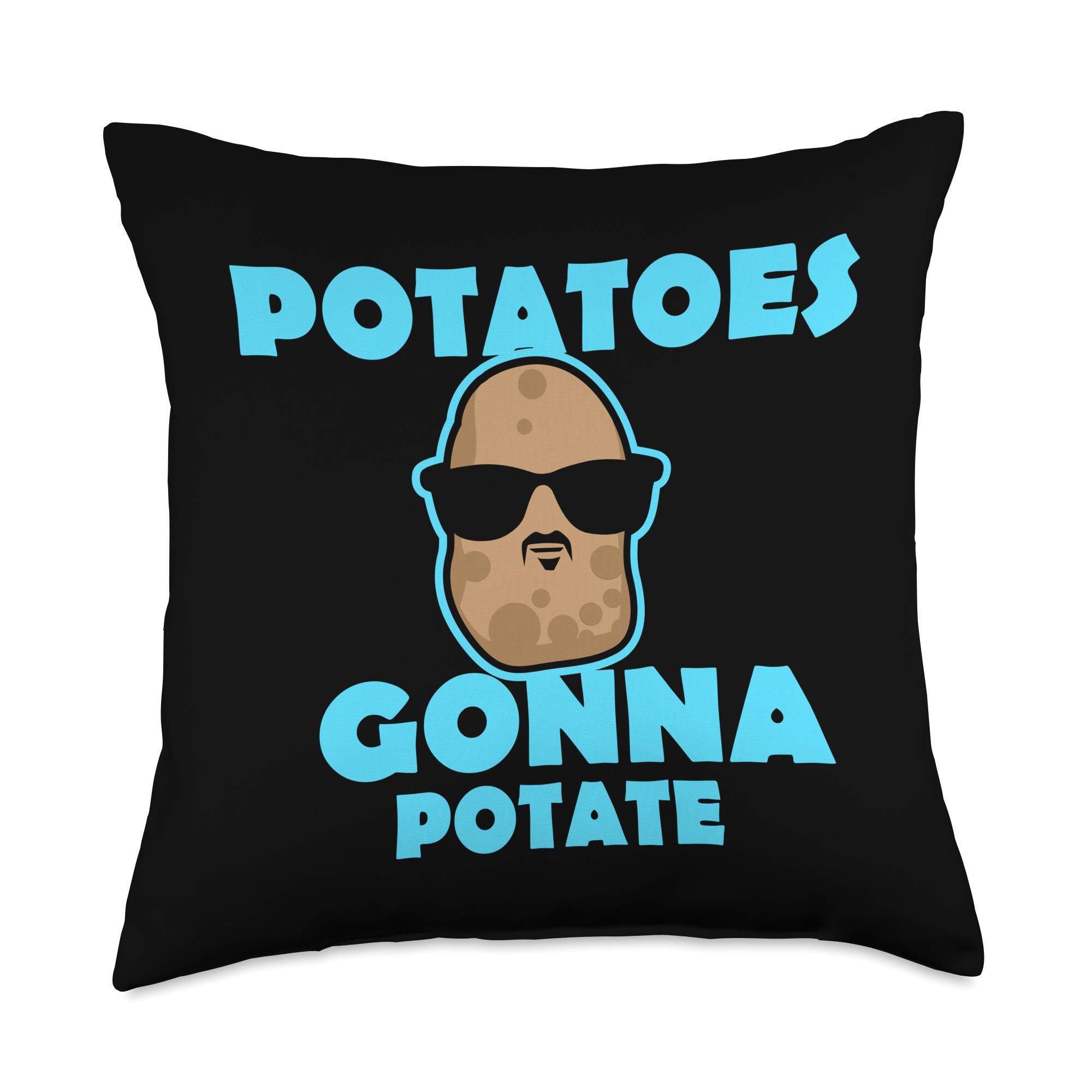 Funny Vegetarian Gift - 'Potatoes Gonna Potate' Throw Pillow 18x18 Inch Multicolor Couch Decor for Vegan Home & Office