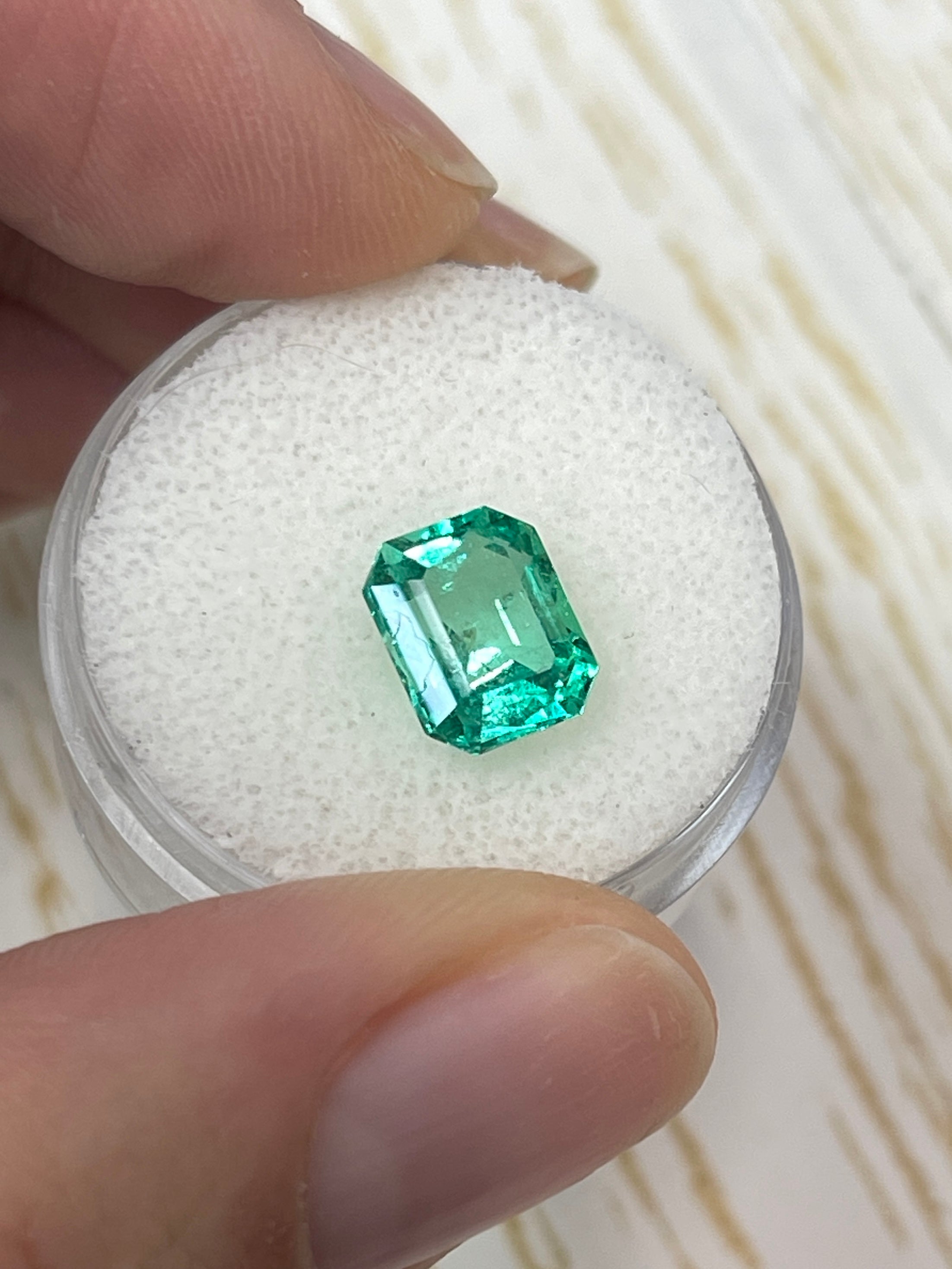 2.26 Carat 9x7mm Crystalline Yellowish Green Natural Loose Colombian Emerald - Emerald Cut Gemstone for Jewelry Making, Engagement Rings & Luxury Gifts