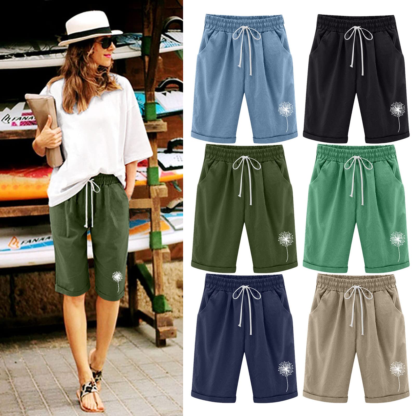 Women's High Waisted Bermuda Shorts - Athletic Workout & Casual Jogger Pants with Pockets for Gym & Outings