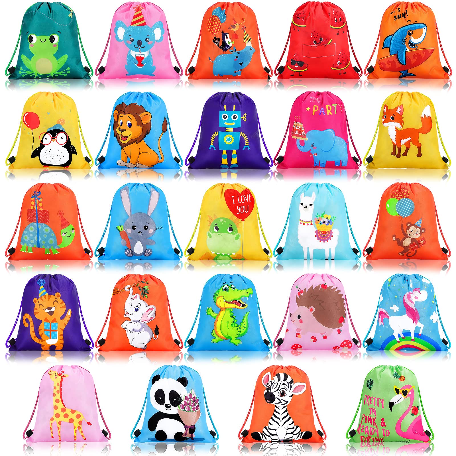 Shappy 24 Pack Drawstring Party Favor Bags - Cute Cartoon Animal Design for Birthday Party Favors, Kids Goodie Bags, Halloween Treats & Classroom Rewards - Perfect for Boys & Girls Gift Supplies