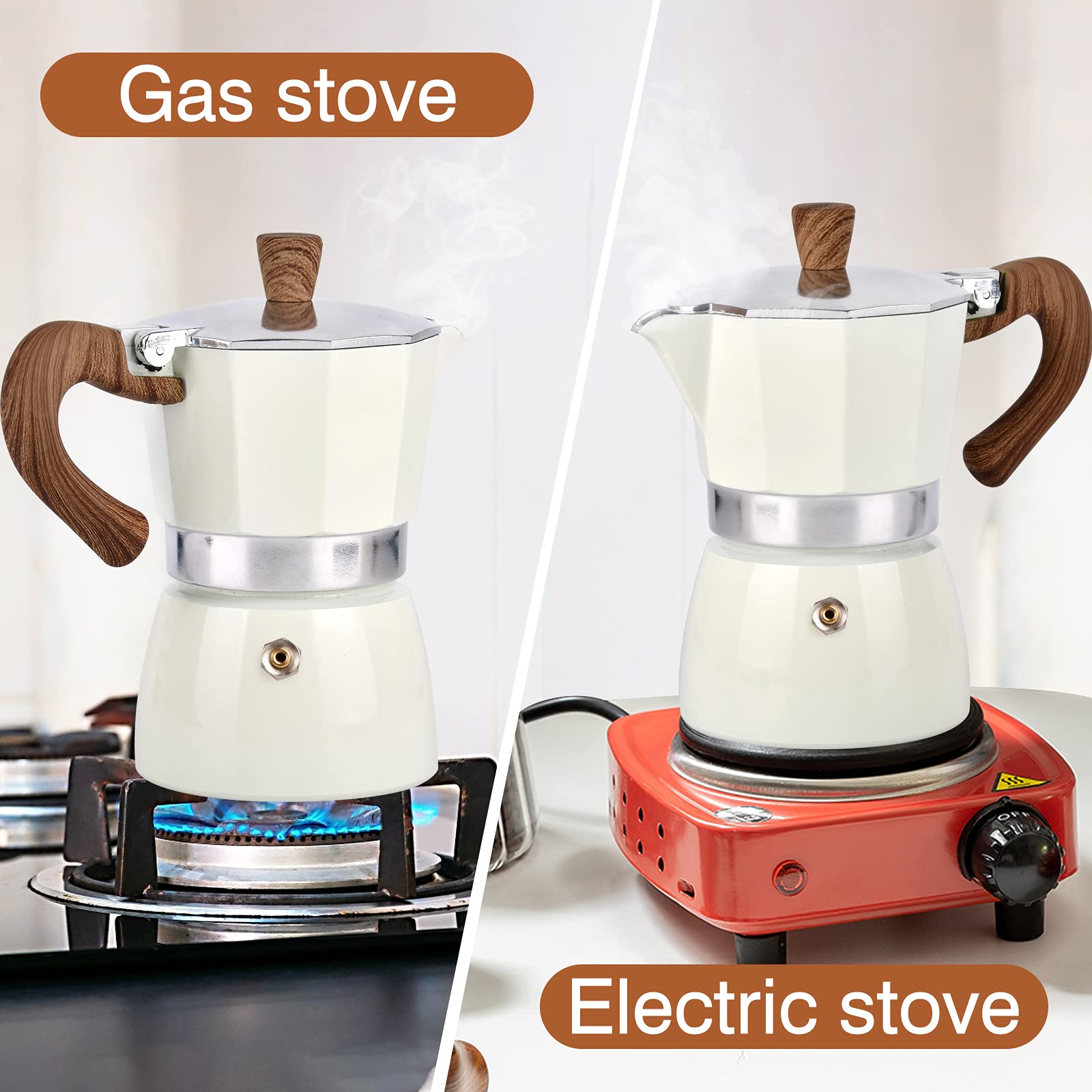 Modern MS Moka Pot - 6 Cup Stovetop Espresso Maker for Camping & Home Use