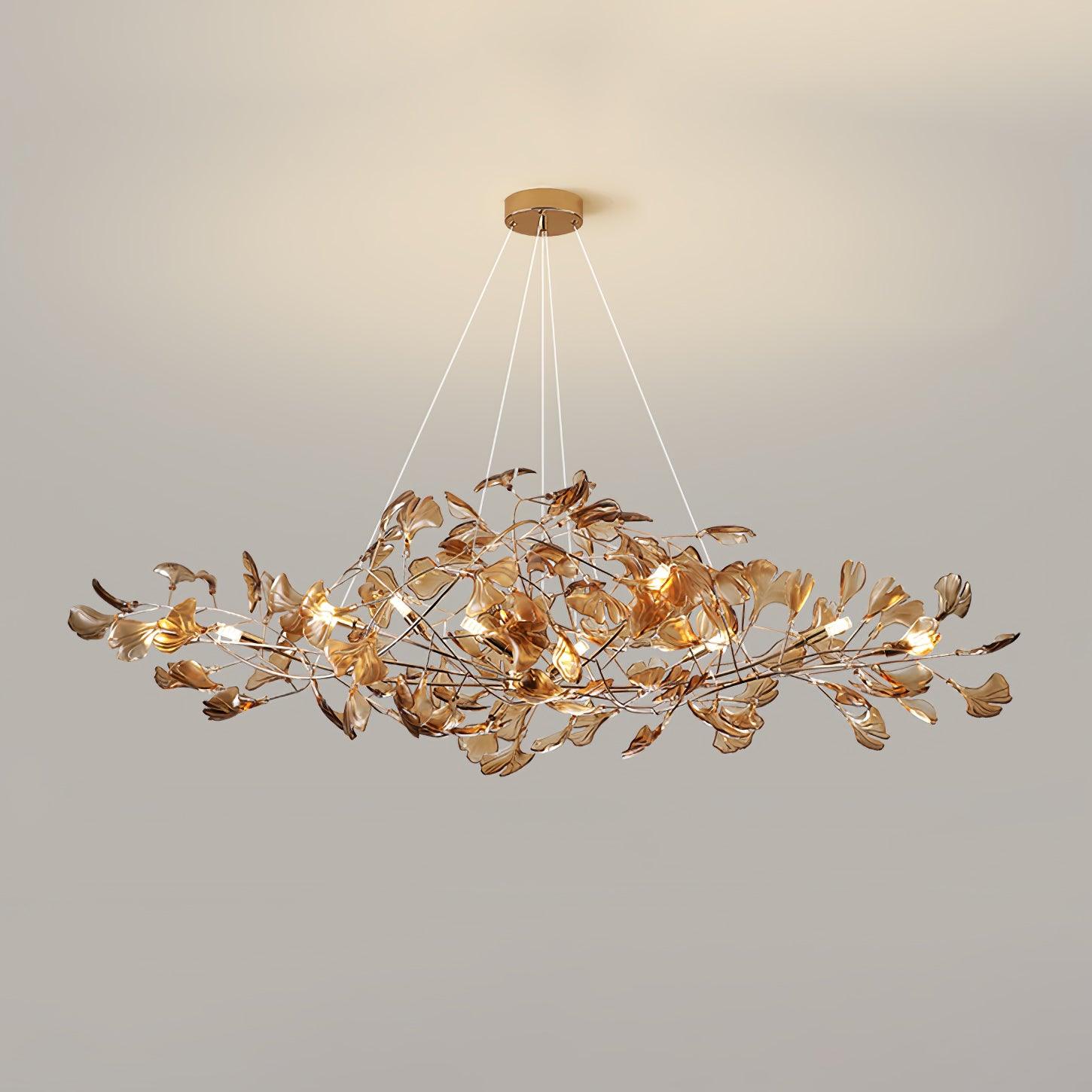 Elegant Acrylic Ginkgo Leaf Chandelier - Modern Gold Leaf Ceiling Light Fixture for Dining Room, Bedroom & Living Room Decor