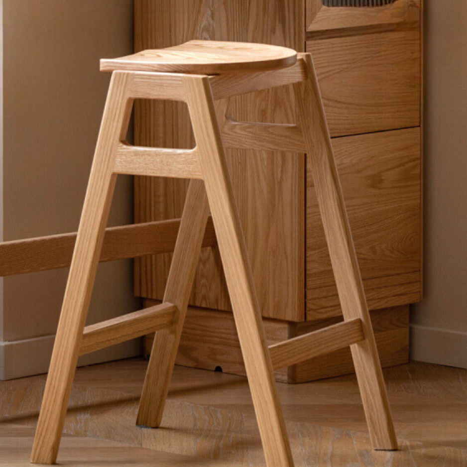 Solid Oak Wood High Bar Stool - Durable & Stylish for Kitchen Island, Breakfast Nook, and Home Bar Use