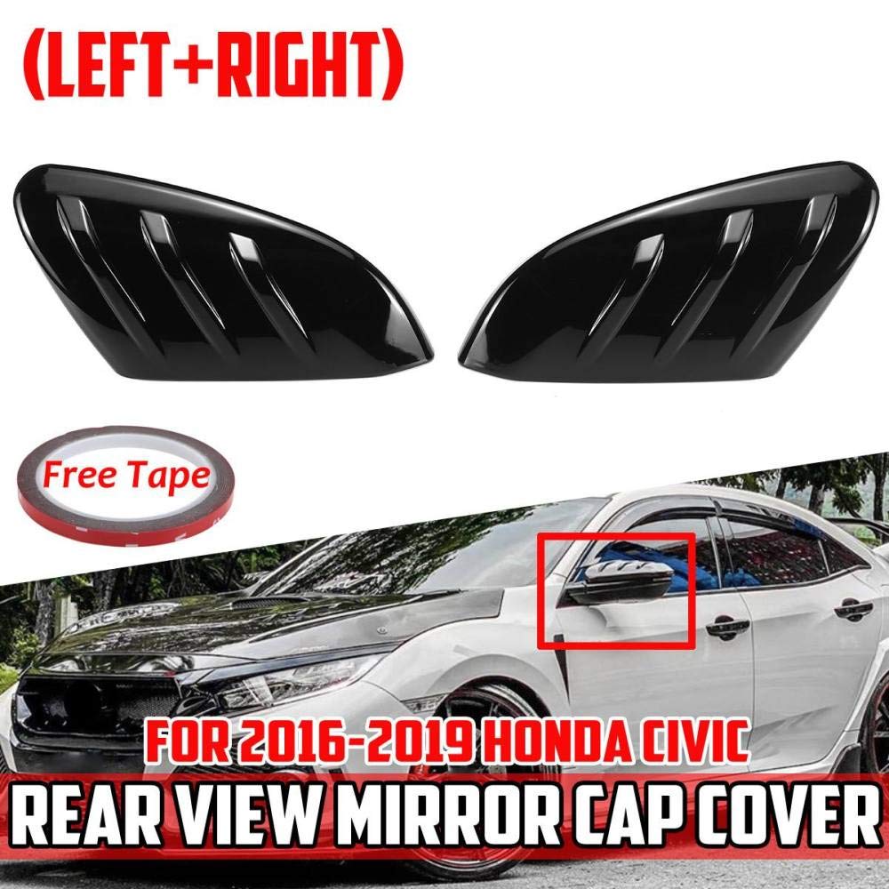 2PCS Glossy Black Car Side Door Rear View Mirror Cover Caps for Honda Civic 2016-2020 | Durable ABS Plastic Mirror Add-On Accessories | Enhance Style & Protection for Daily Driving & Car Shows