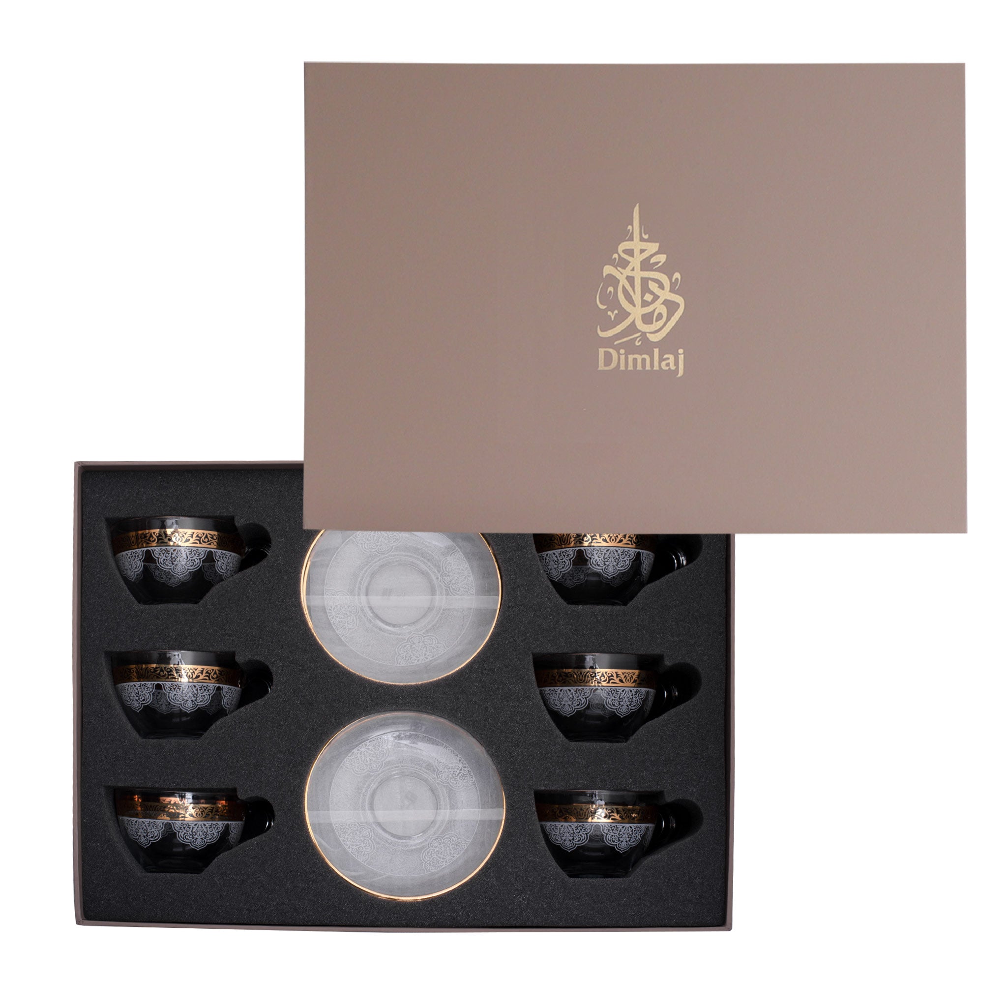 Dimlaj Massar 6-Piece Gold Tea Cup and Saucer Set - Elegant Porcelain Tea Cups for Afternoon Tea, Bridal Shower, and Home Decor