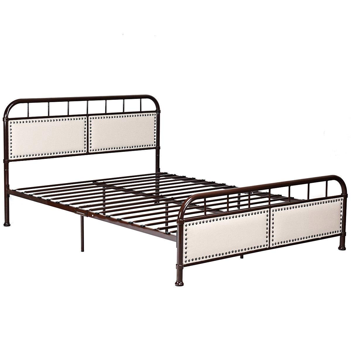 WATERJOY Queen Size Bed Frame - Sturdy Steel Platform Bed with Upholstered Headboard - Chocolate Brown - Perfect for Modern Bedrooms & Guest Rooms