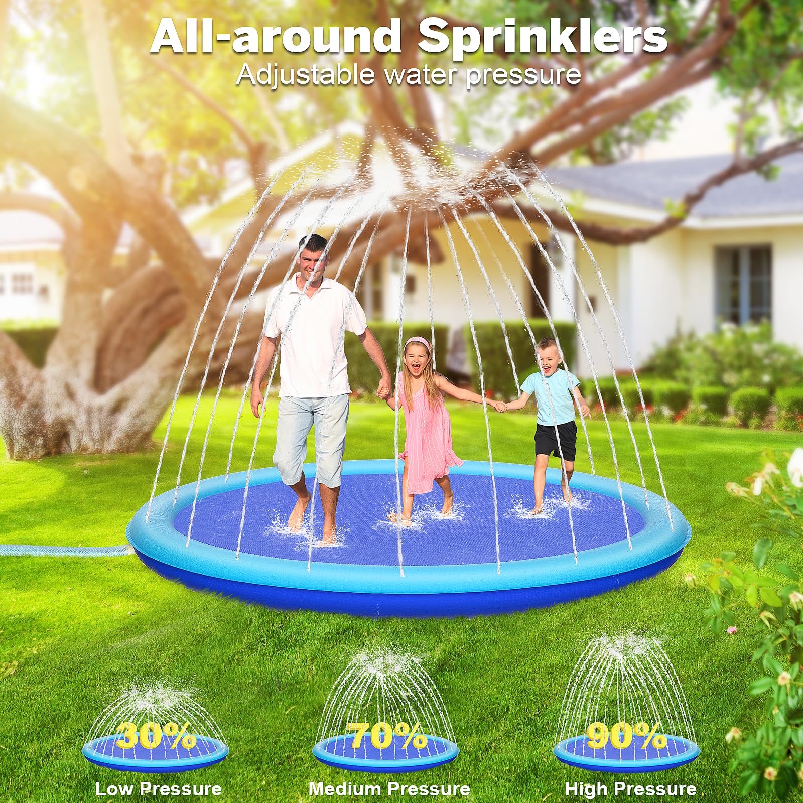 118'' Giant Splash Pad for Kids & Dogs - Non-Slip Sprinkler Play Mat for Outdoor Water Fun | Large Durable Pool Mat for Toddlers & Pets | Easy to Clean & Set Up | Perfect for Backyard, Park & Summer Parties