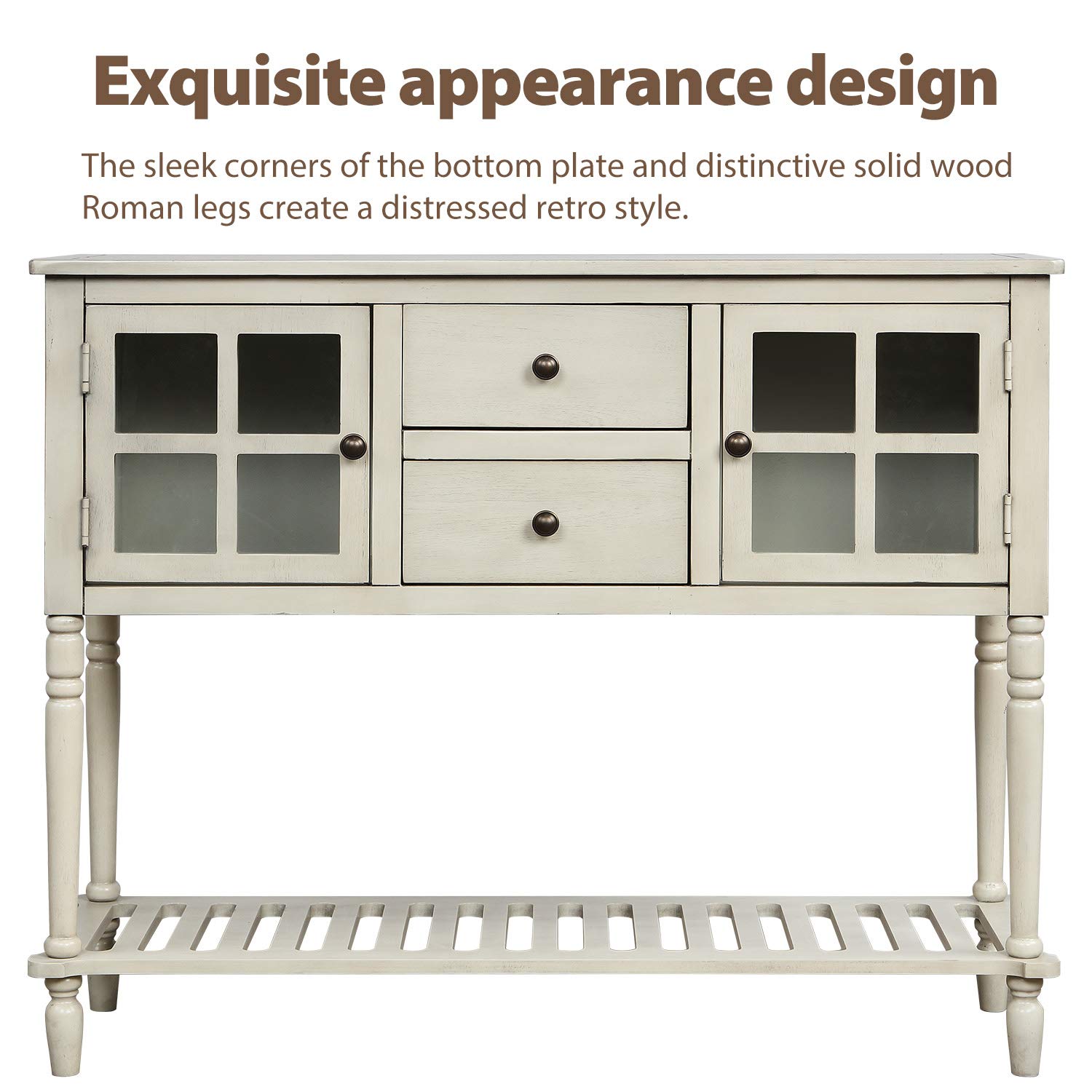 Quarte Sideboard - Solid Wood Console Table with 2 Drawers & Bottom Shelf | Storage Buffet Cabinet for Living Room, Kitchen & Dining Room | Perfect for Home Organization & Entertaining (Antique Gray)