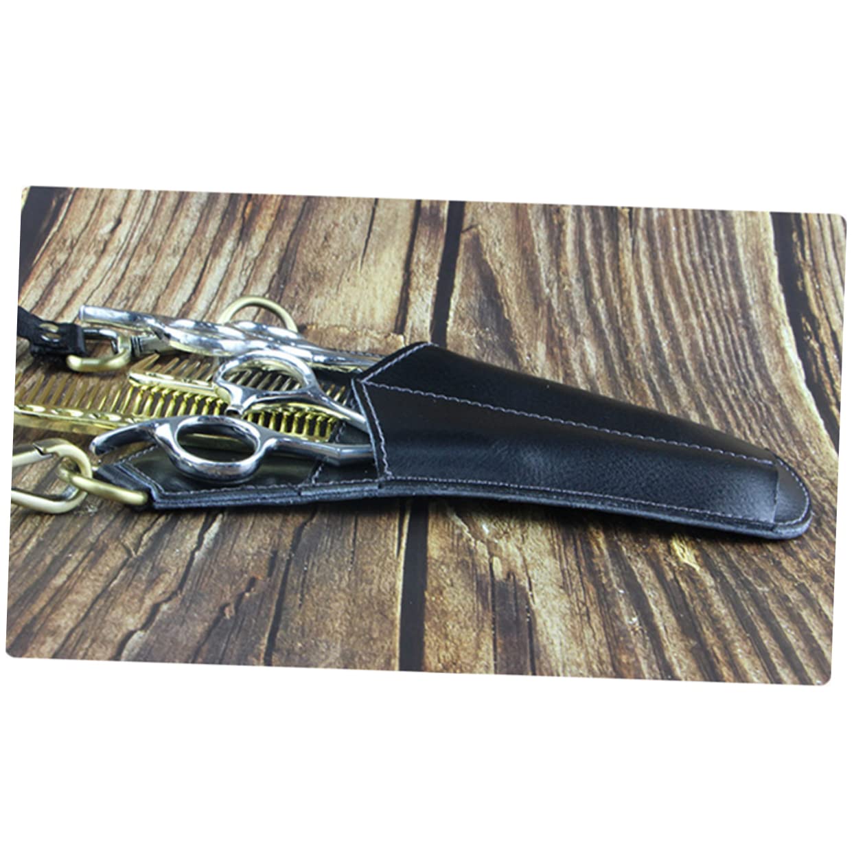 **POPETPOP 2-Piece Leather Hair Scissors Pouch – Salon Scissors Storage Bag for Stylists, Belt Purse & Crossbody Waist Bag – Professional Hairdressing Tools Organizer (Great for Travel & Salon Use)**