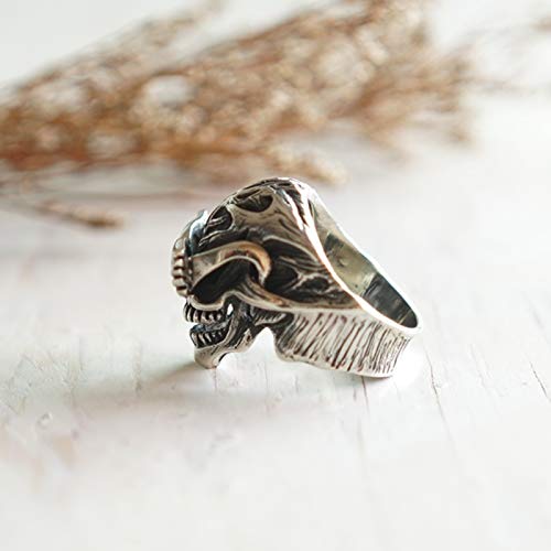 Monster Glasses Skull Ring for Men - 925 Sterling Silver Biker Gothic Jewelry - Vampire Style Accessory for Halloween, Cosplay & Punk Fashion
