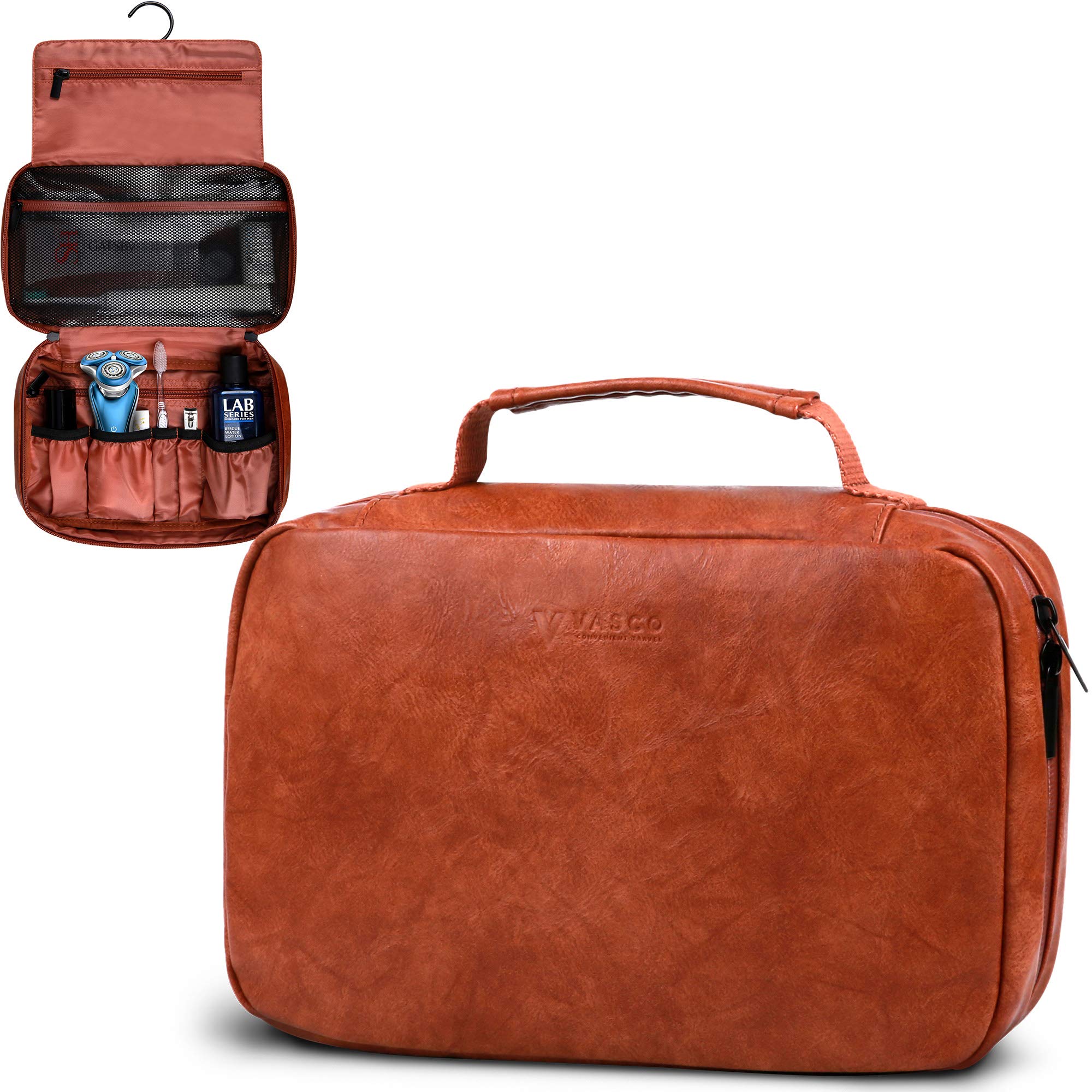 VASCO Water-Resistant Hanging Toiletry Bag for Women & Men - Eco Leather Travel Organizer with Multiple Pockets, Perfect for Camping, Gym & Business Trips