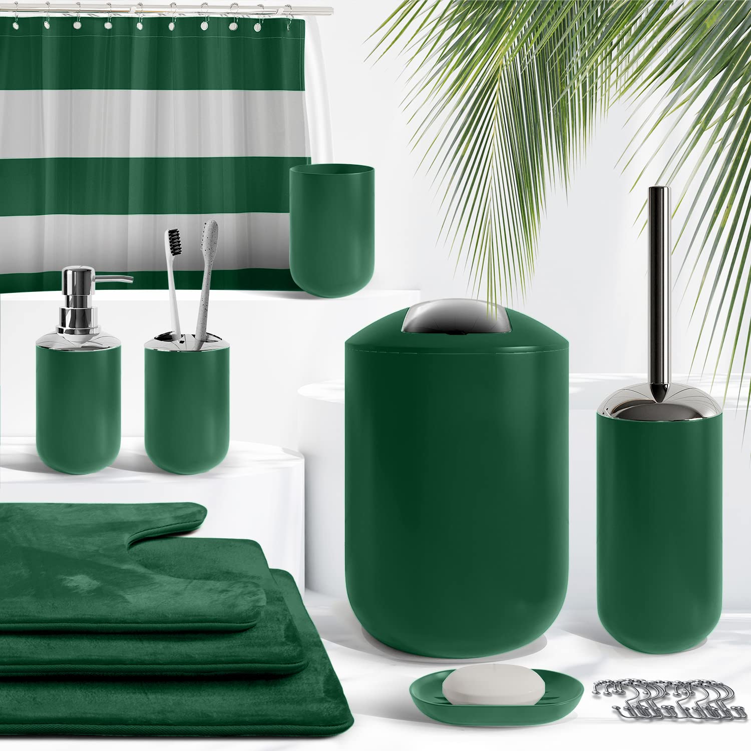 Clara Clark 23PC Green Bathroom Set with Shower Curtain & Accessories - Perfect for Modern Bathrooms
