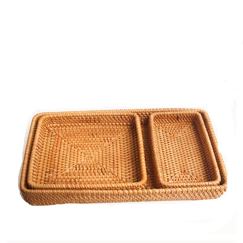 Handwoven Rattan Storage Basket - Square Wicker Tray for Picnic, Bread, Fruits & Kitchen Organization | Perfect for Home Decor, Pantry Storage & Party Serving