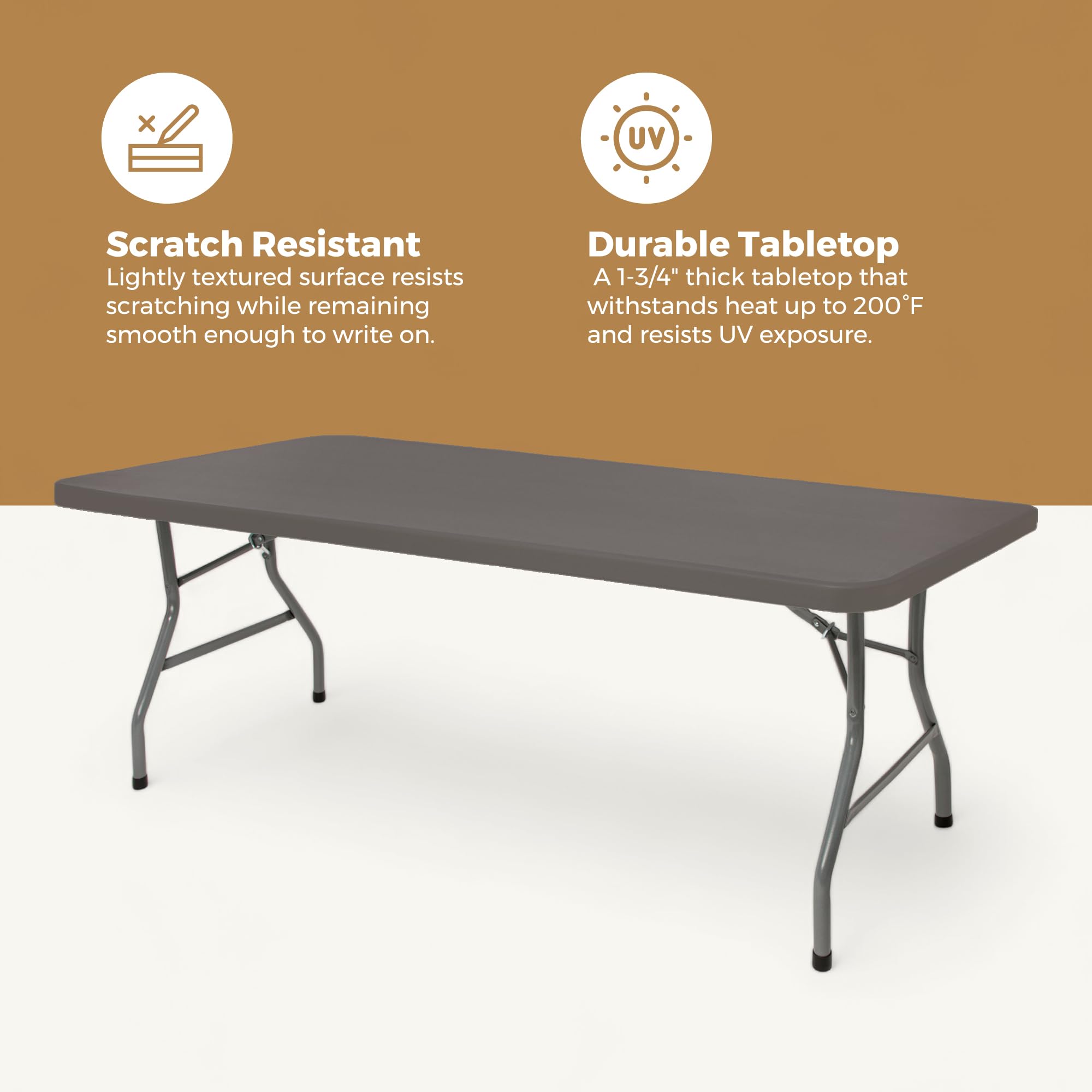 OEF Furnishings 6-Foot Folding Table - Heavy Duty Portable Table for Indoor & Outdoor Use | Charcoal Slate Finish | Perfect for Parties, Picnics, Camping & Home Office