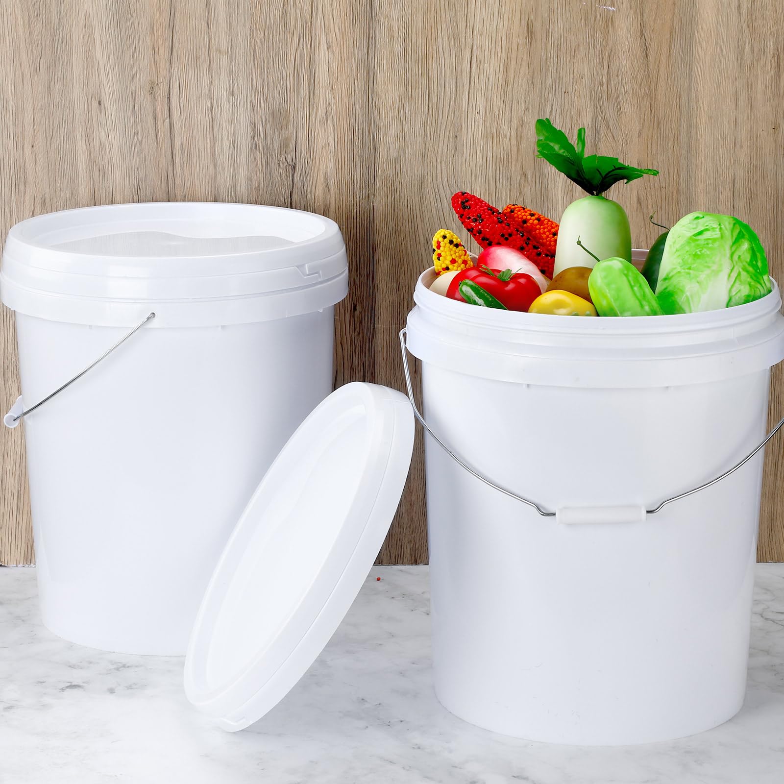 Gerrii 10-Pack 3.5 Gallon White Plastic Buckets with Handle & Lid - Food Storage Containers, Multipurpose Pails for Paint, Water, Art Crafts, Garage Organization - Ideal for Home, Kitchen, DIY Projects & Bulk Storage (White)