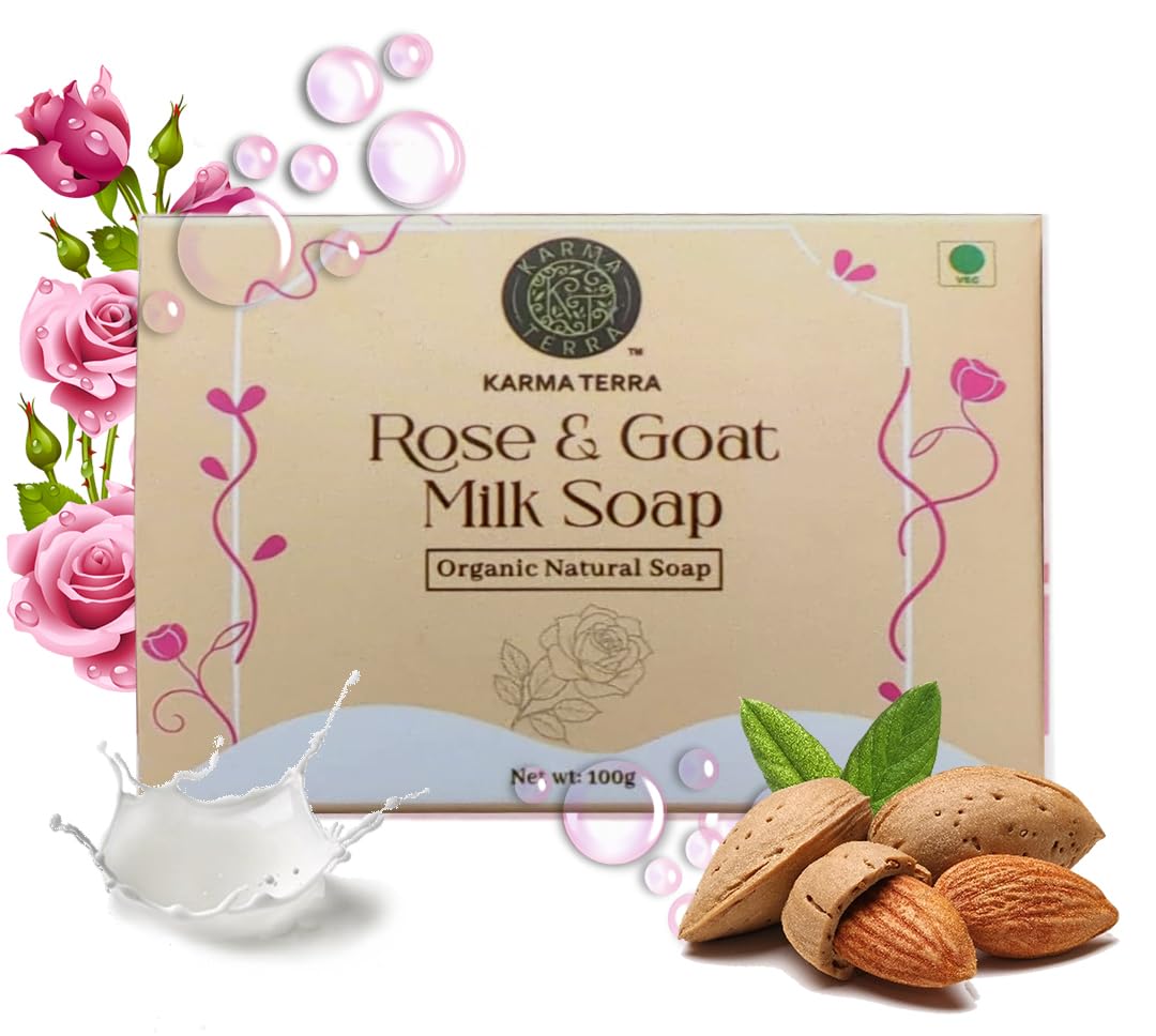 KARMA TERRA Goat Milk & Real Rose Petals Luxury Bath Soap - 100g Deeply Nourishing & Moisturizing for Soft Skin | Perfect for Spa Day, Gift Sets & Sensitive Skin Care