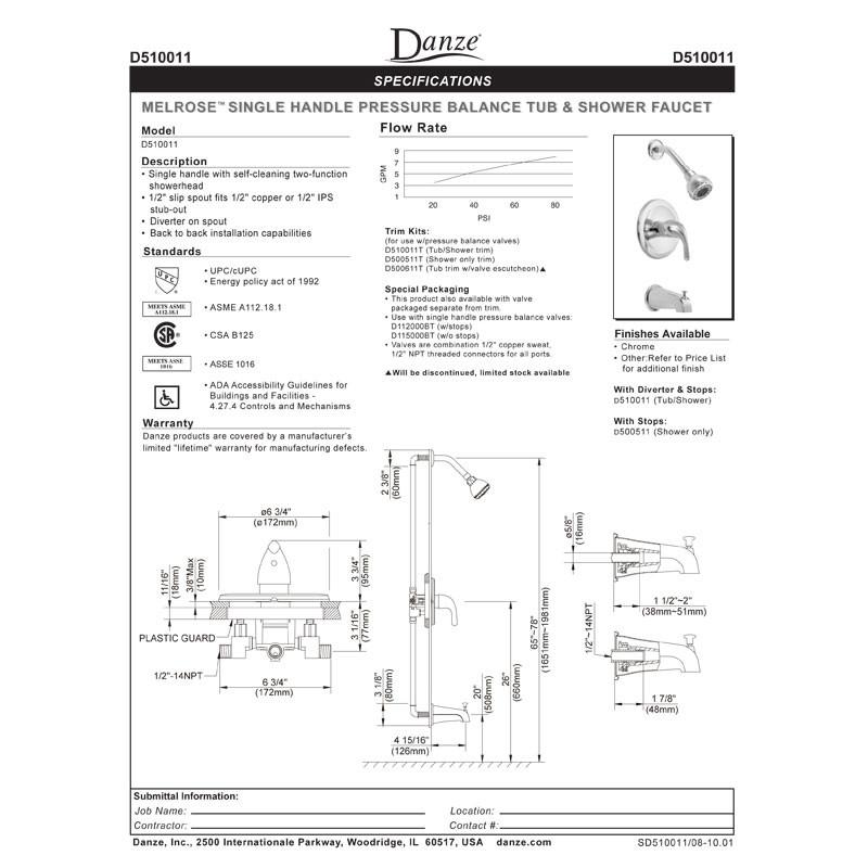 Danze Melrose Brushed Nickel Single Handle Shower Faucet with Rough-in Valve - Modern Bathroom Fixture for Spa-Like Shower Experience