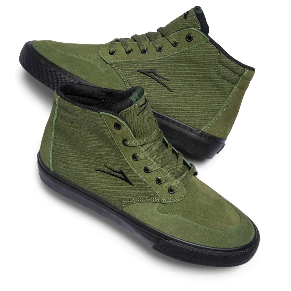 Lakai Riley 3 High Top Skateboard Shoes - Olive & Black Suede - Durable & Comfortable for Street Skating & Casual Wear