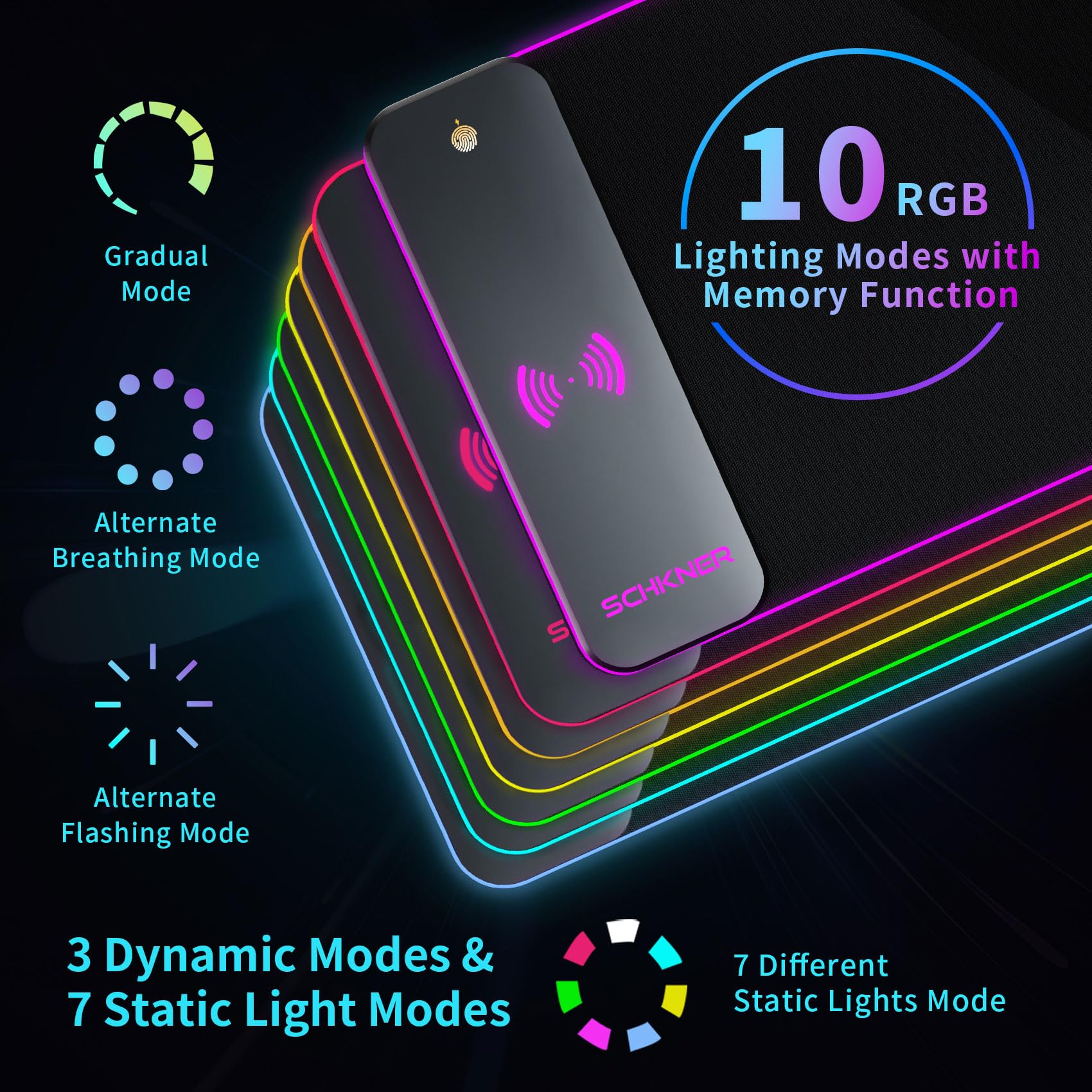 RGB Gaming Mouse Pad with 15W Wireless Charging - Large 31.5x11.8x0.16 Inch Desk Mat - 10 Color LED Modes, Non-Slip Rubber Base & Waterproof Surface - Perfect for PC, MacBook, Laptop Gaming Setup & Office Workstation