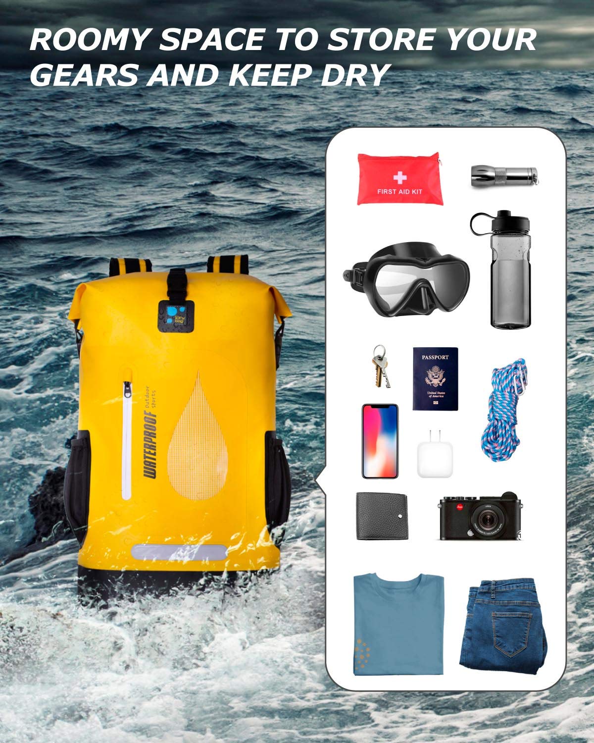 IDRYBAG Waterproof Dry Bag for Kayaking, Boating & Water Sports - Floating Marine Dry Backpack for Gear Protection (Ideal for Kayaking, Camping, Beach & Outdoor Adventures)