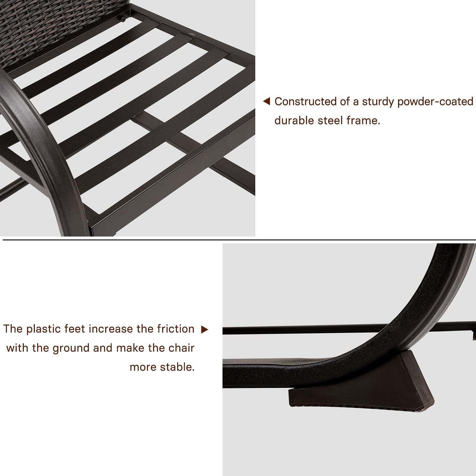 4-Piece Outdoor Patio Dining Chairs Set - Metal Frame with C-Spring Motion & Wicker Design, Includes Gray Seat Cushions - Perfect for Garden, Backyard, Deck, and Poolside Dining Areas