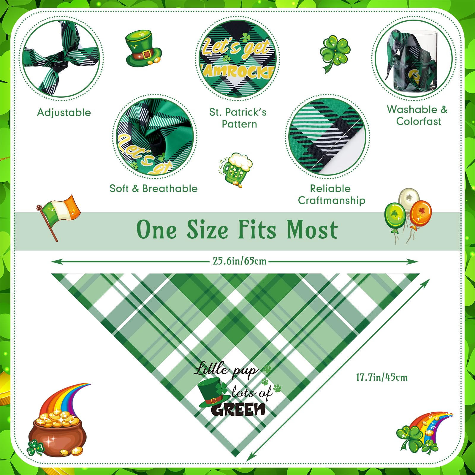 Sweetude 100 Pcs St Patrick's Day Plaid Dog Bandanas Bulk - Irish Pet Scarf Bibs with Sayings, Adjustable & Washable Holiday Costume Accessories for Small to Large Dogs & Cats - Perfect for St. Patrick's Day Parades, Pet Parties & Photo Shoots