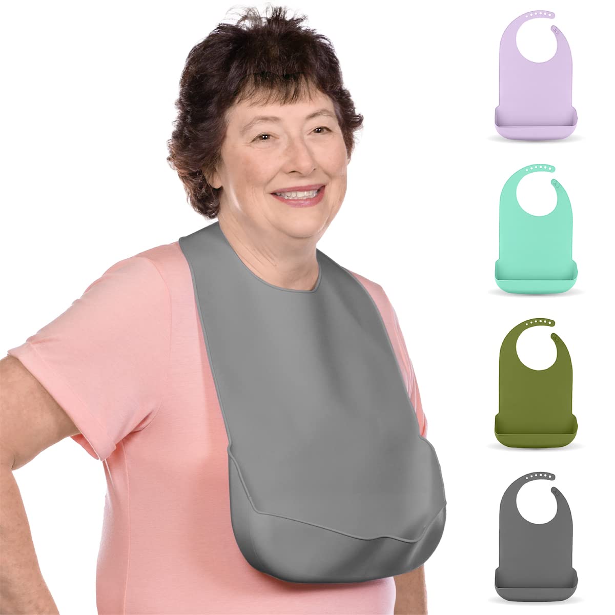BraceAbility Silicone Adult Bib for Eating - Reusable, Washable Clothing Protector & Crumb Catcher for Elderly Men & Women - Perfect for Home Care, Nursing Homes & Mealtime Assistance