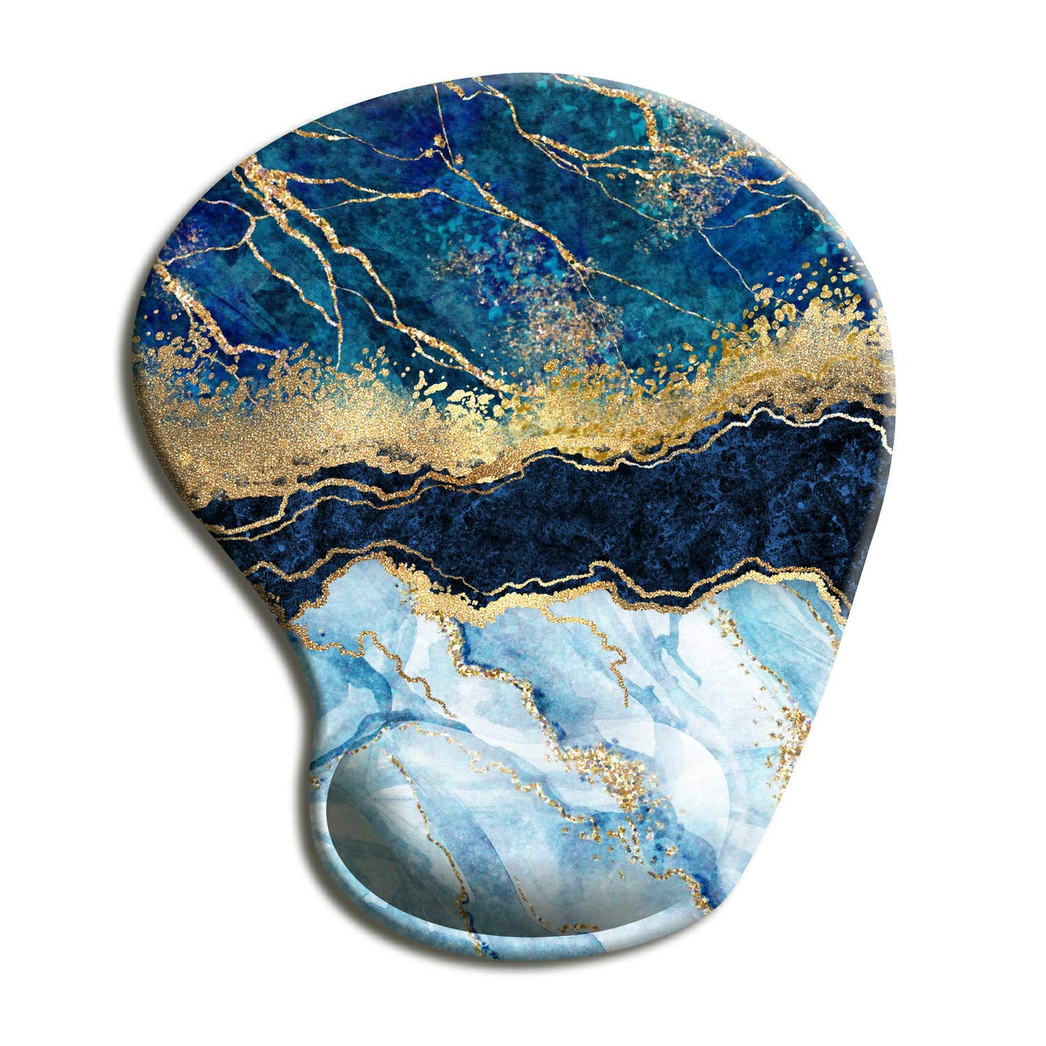 Dooke Ergonomic Mouse Pad with Wrist Support - Non-Slip Rubber Base, Comfortable for Office, Home, Gaming & Study - Blue Golden Marbling Design for Pain Relief & Easy Typing - Perfect for Long Computer Work Sessions