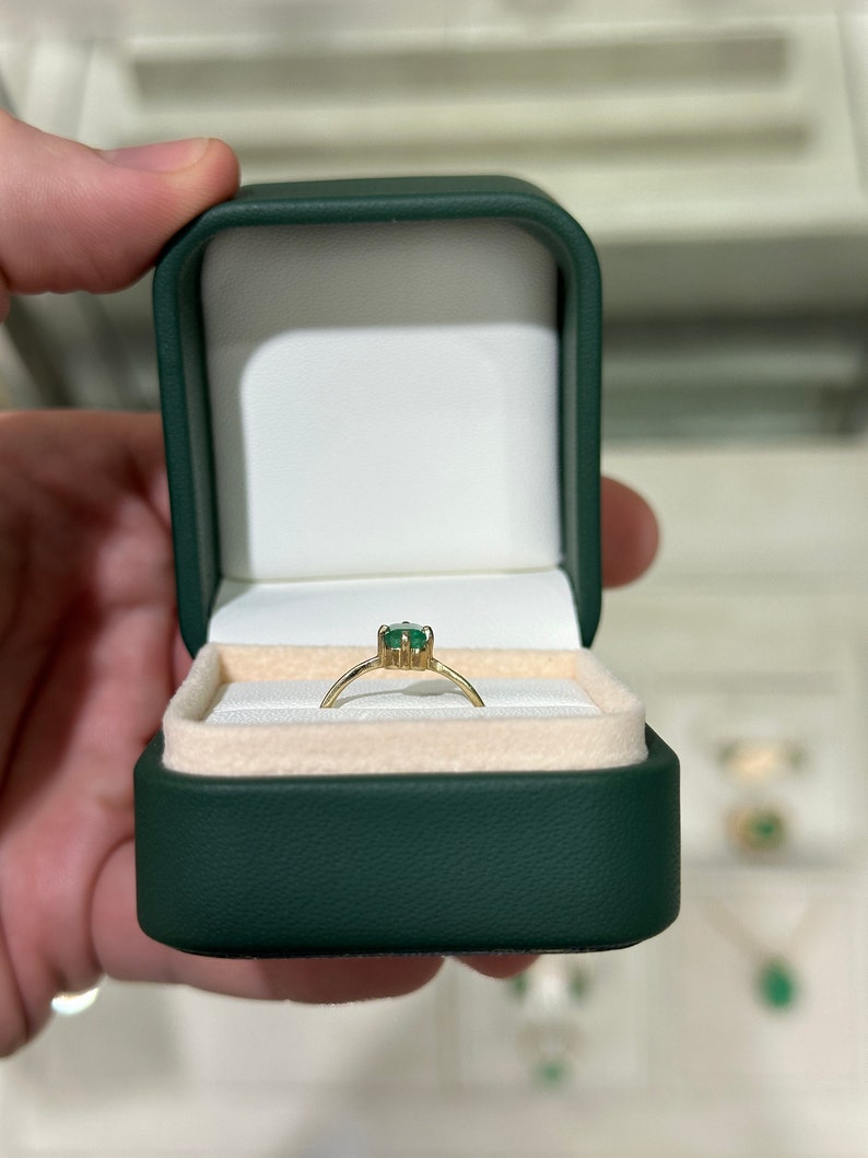 0.70ct 14K Gold Natural Emerald Solitaire Ring - Four Prong North to South Setting, Petite Accent Right Hand Ring for Women - Perfect for Engagement, Anniversary, Wedding, or Everyday Elegant Wear