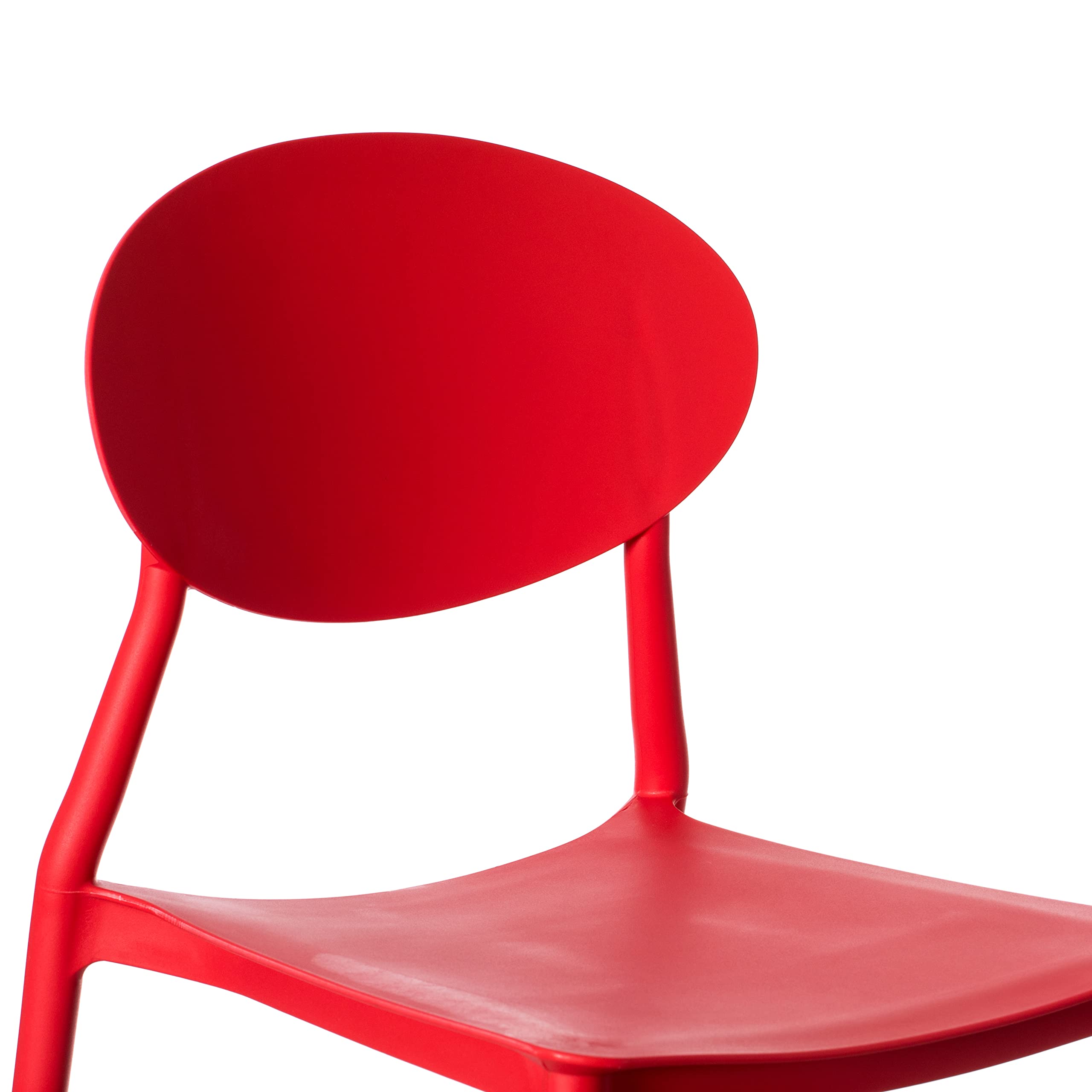 Fabulaxe 4-Piece Red Modern Plastic Outdoor Dining Chairs with Open Oval Back Design - Patio, Garden, Poolside & Backyard Furniture for Comfortable Outdoor Dining & Relaxing